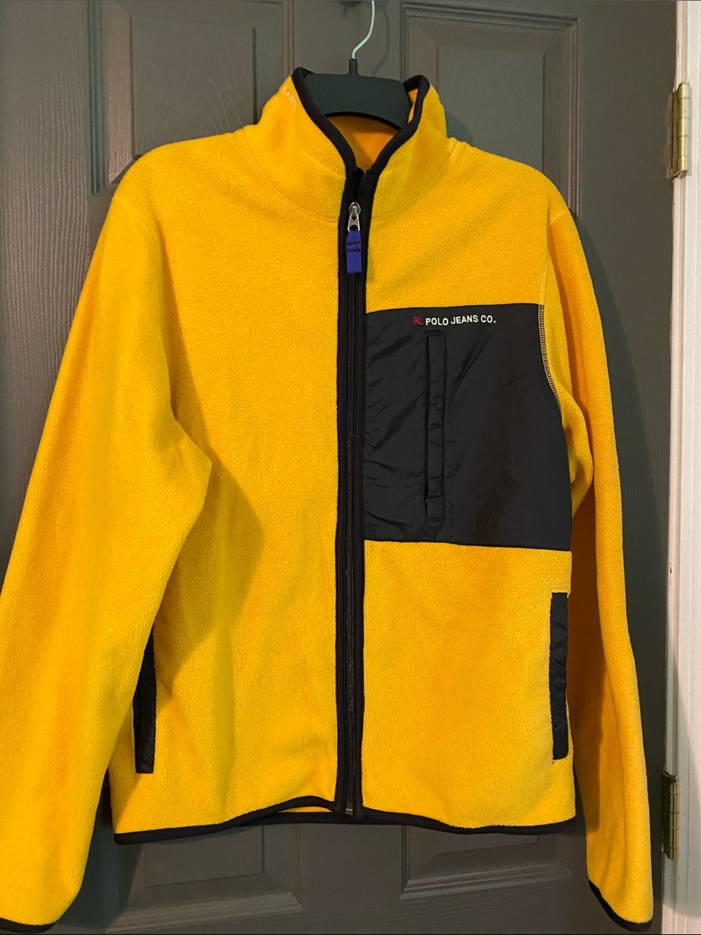 Mens Yellow Fleece Jacket with Black Pocket